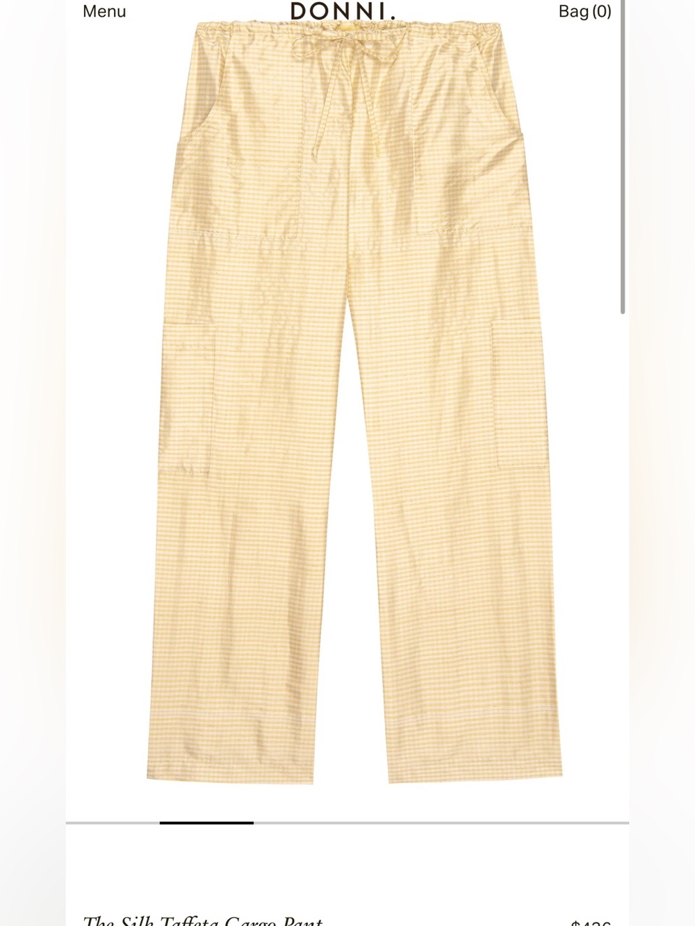 DONNI. Silk Taffeta Cargo Pant Butter Gingham size S - Picture 5 of 6